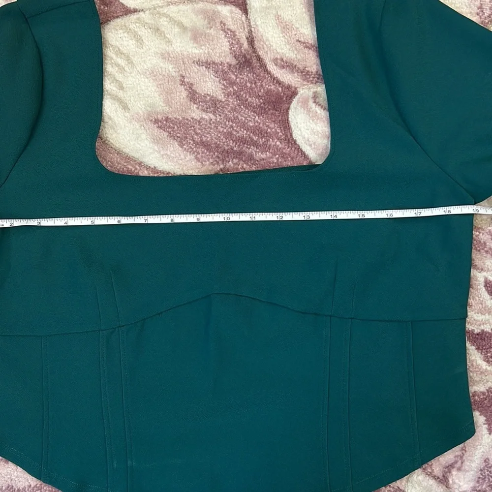 Abercrombie & Fitch Women’s Long Sleeve Crepe Teal Corset Top - Picture 6 of 10